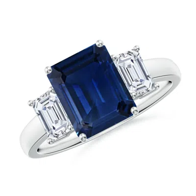 Angara Emerald-cut Blue Sapphire And Diamond Three Stone Ring In Metallic