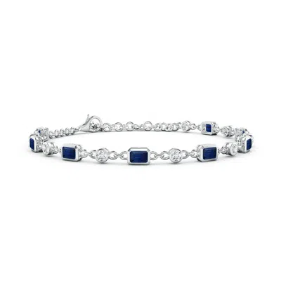 Angara Emerald-cut Blue Sapphire And Round Diamond Station Bracelet In Metallic