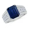 Angara Emerald-cut Blue Sapphire Broad Engagement Ring With Accents In White Gold/medium To Rich Blue