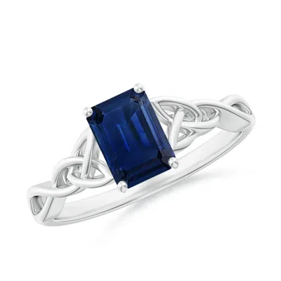Angara Emerald-cut Blue Sapphire Celtic Knot Engagement Ring