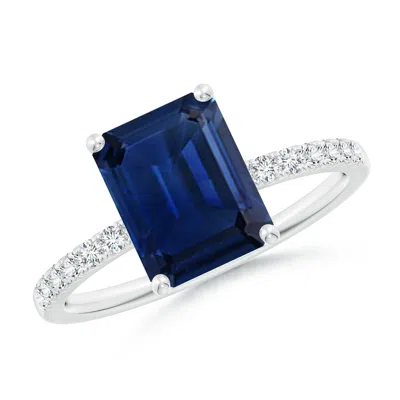 Angara Emerald-cut Blue Sapphire Engagement Ring With Diamonds