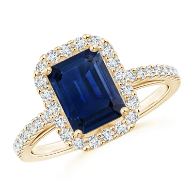 Angara Emerald-cut Blue Sapphire Halo Ring In Gold