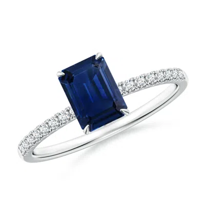Angara Emerald-cut Blue Sapphire Hidden Halo Engagement Ring In Metallic