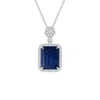 Angara Emerald Cut Blue Sapphire Pendant With Floral Bale In White Gold/medium To Rich Blue