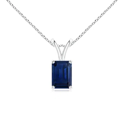 Angara Emerald-cut Blue Sapphire Solitaire Pendant With V-bale In Metallic