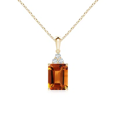 Angara Emerald-cut Citrine Pendant With Diamond Trio In Gold