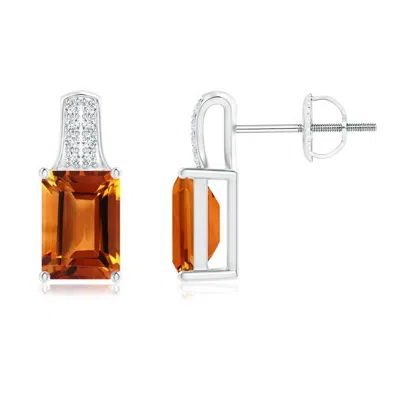 Angara Emerald-cut Citrine Studs With Diamond Accents In Metallic