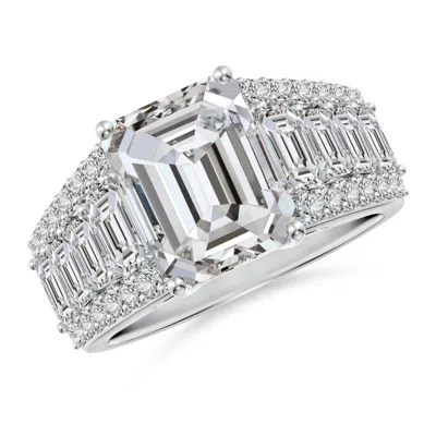 Angara Emerald-cut Diamond Broad Engagement Ring With Accents In Metallic