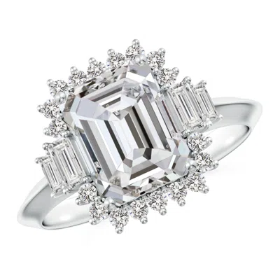 Angara Emerald-cut Diamond Halo Knife-edge Shank Engagement Ring In Metallic