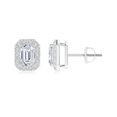 Angara Emerald-cut Diamond Halo Stud Earrings In Metallic