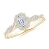 Angara Emerald-cut Diamond Halo Twisted Shank Ring In Yellow Gold/h