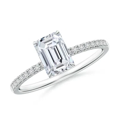 Angara Emerald-cut Diamond Hidden Halo Engagement Ring In White
