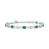 Angara Emerald-cut Lab-grown Emerald And Round Diamond Station Bracelet In White Gold/rich Medium Green