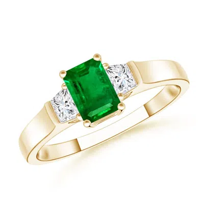 Angara Emerald-cut Emerald And Trapezoid Diamond Three Stone Ring In Gold
