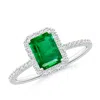 Angara Emerald-cut Emerald Classic Halo Engagement Ring In White Gold/rich Medium Green