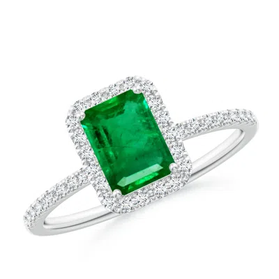 Angara Emerald-cut Emerald Classic Halo Engagement Ring In Metallic