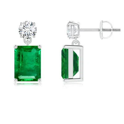 Angara Emerald-cut Emerald Drop Earrings With Diamond In Metallic