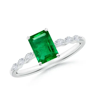 Angara Emerald-cut Emerald Engagement Ring With Marquise Diamonds In Metallic