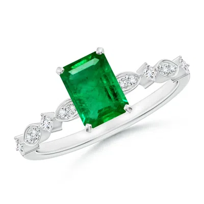 Angara Emerald-cut Emerald Engagement Ring With Marquise Motifs In Green