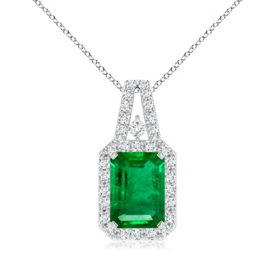 Angara Emerald-cut Emerald Halo Pendant In Green