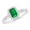 Angara Emerald-cut Emerald Halo Twisted Shank Ring In White Gold/rich Medium Green