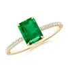 Angara Emerald-cut Emerald Hidden Halo Classic Engagement Ring In Yellow Gold/rich Medium Green