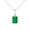 Angara Emerald-cut Emerald Pendant With Diamond Trio In White Gold/rich Medium Green