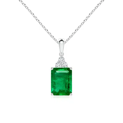 Angara Emerald-cut Emerald Pendant With Diamond Trio In Metallic