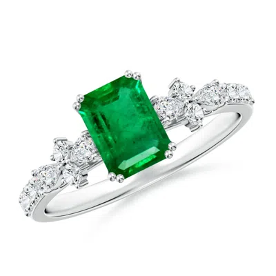 Angara Emerald-cut Emerald Side Stone Engagement Ring With Accents In White