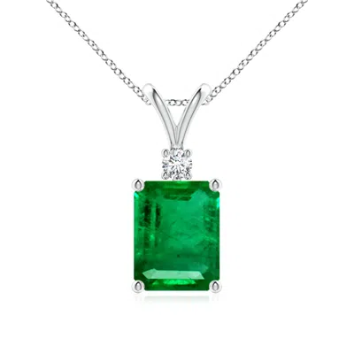 Angara Emerald-cut Emerald Solitaire Pendant With Diamond In Metallic