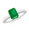 Angara Emerald Cut Emerald Solitaire Ring With Milgrain In White Gold/rich Medium Green