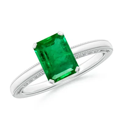 Angara Emerald Cut Emerald Solitaire Ring With Milgrain In Green
