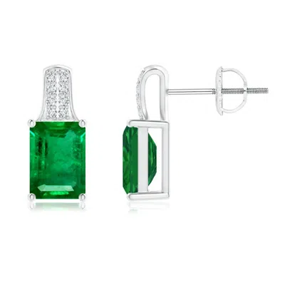 Angara Emerald-cut Emerald Studs With Diamond Accents In Metallic