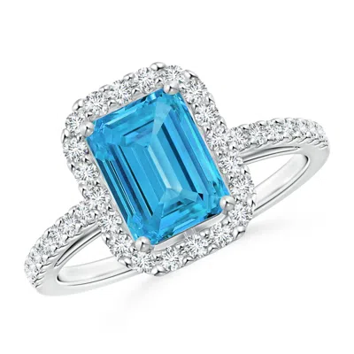 Angara Emerald-cut Fancy Intense Blue Diamond Halo Ring In Metallic