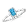Angara Emerald-cut Fancy Intense Blue Diamond Halo Twisted Shank Engagement Ring In White Gold/fancy Intense