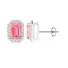 Angara Emerald-cut Fancy Intense Pink Diamond Halo Stud Earrings