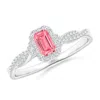 Angara Emerald-cut Fancy Intense Pink Diamond Halo Twisted Shank Ring In White Gold/fancy Intense