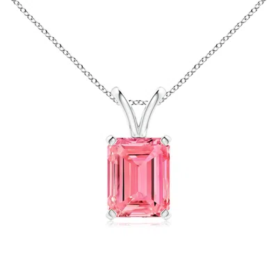 Angara Emerald-cut Fancy Intense Pink Diamond Solitaire V-bale Pendant