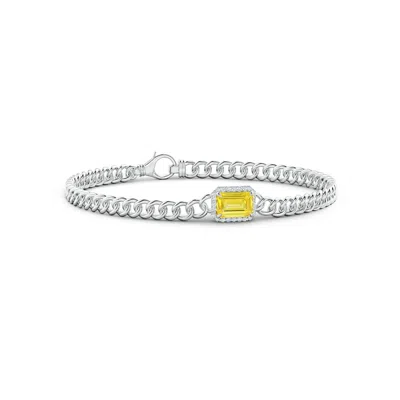 Angara Emerald-cut Fancy Intense Yellow Diamond Bracelet With Halo In Metallic