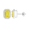 Angara Emerald-cut Fancy Intense Yellow Diamond Halo Stud Earrings In White Gold/fancy Intense