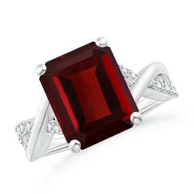 Angara Emerald-cut Garnet Crossover Shank Cocktail Ring In Red