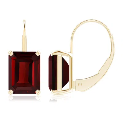 Angara Emerald-cut Garnet Solitaire Leverback Earrings In Gold