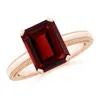 Angara Emerald Cut Garnet Solitaire Ring With Milgrain In Rose Gold/rich Red