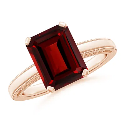 Angara Emerald Cut Garnet Solitaire Ring With Milgrain In Red