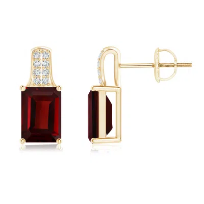 Angara Emerald-cut Garnet Studs With Diamond Accents In Gold