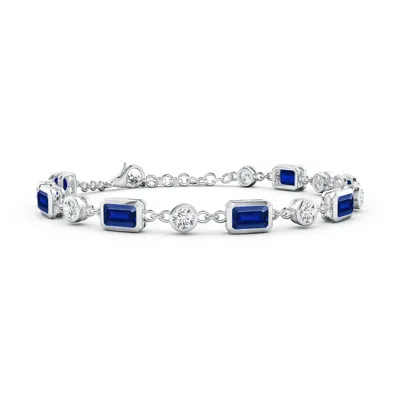 Angara Emerald-cut Lab-grown Blue Sapphire And Round Diamond Station Bracelet