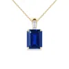 Angara Emerald-cut Lab-grown Blue Sapphire Pendant With Baguette Diamond In Yellow Gold/deep Rich Blue
