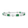 Angara Emerald-cut Lab-grown Emerald And Round Diamond Station Bracelet In White Gold/rich Green