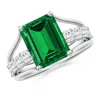Angara Emerald-cut Lab-grown Emerald Bridge Engagement Ring In Platinum/rich Green