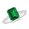 Angara Emerald-cut Lab-grown Emerald Engagement Ring With Marquise Diamonds In White Gold/rich Green